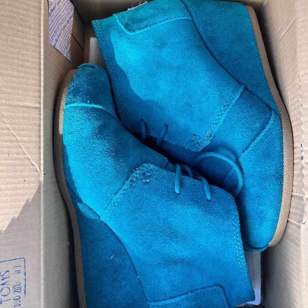 Toms Teal Suede Ankle Booties Desert Wedge